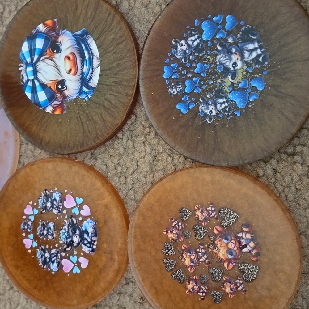 Handmade Resin Coaster Set with Holder – Cow Print Coasters. 155 - Picture 2 of 4